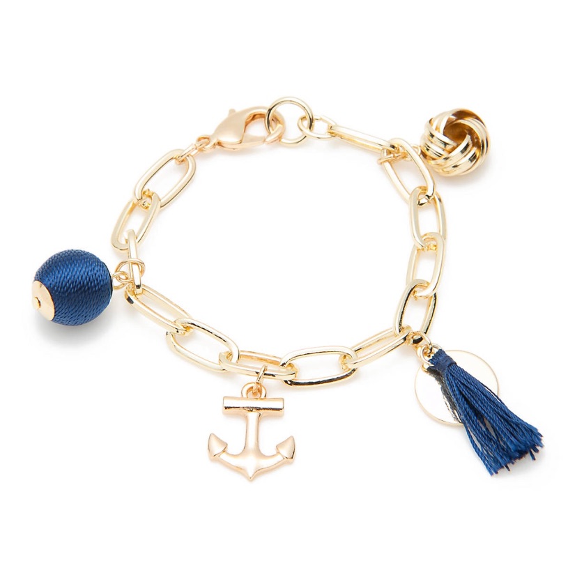 Gold-Tone Anchor Charm Link Bracelet